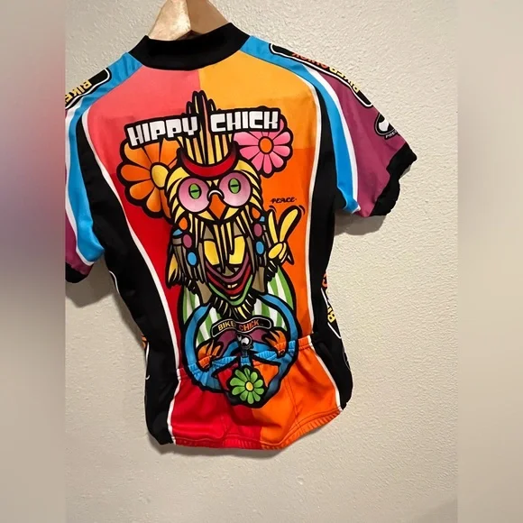 World Jerseys Biker Hippy Chick Zip Up Short Sleeve Active Top Groovy Size M - Picture 15 of 16